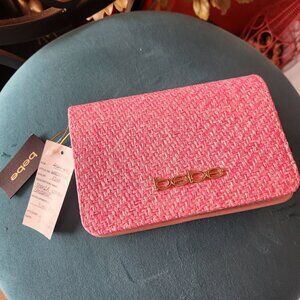 Share BEBE ~ Sophia Crossbody Pink STRAW Bag Chain Style Strap ~ NEW ~ One-of-a-